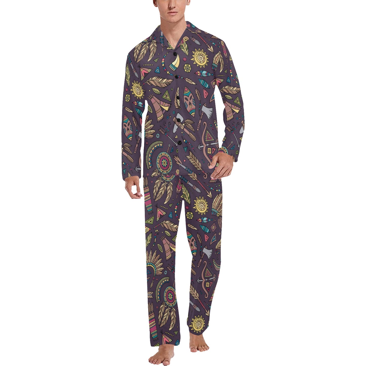 Tribal native american Aztec Men's Long Pajama Set