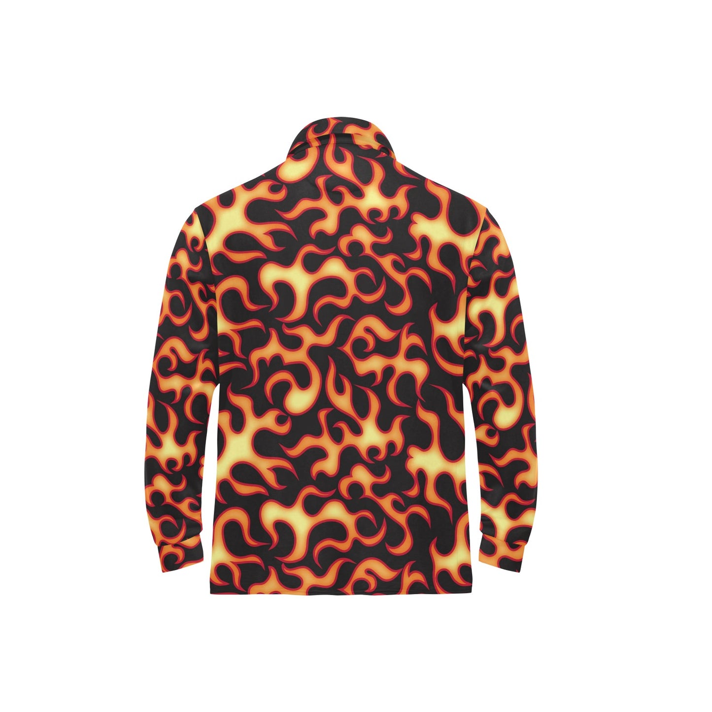 Flame Fire Themed Print Long Sleeve Polo Shirt For Men's