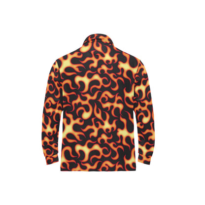 Flame Fire Themed Print Long Sleeve Polo Shirt For Men's