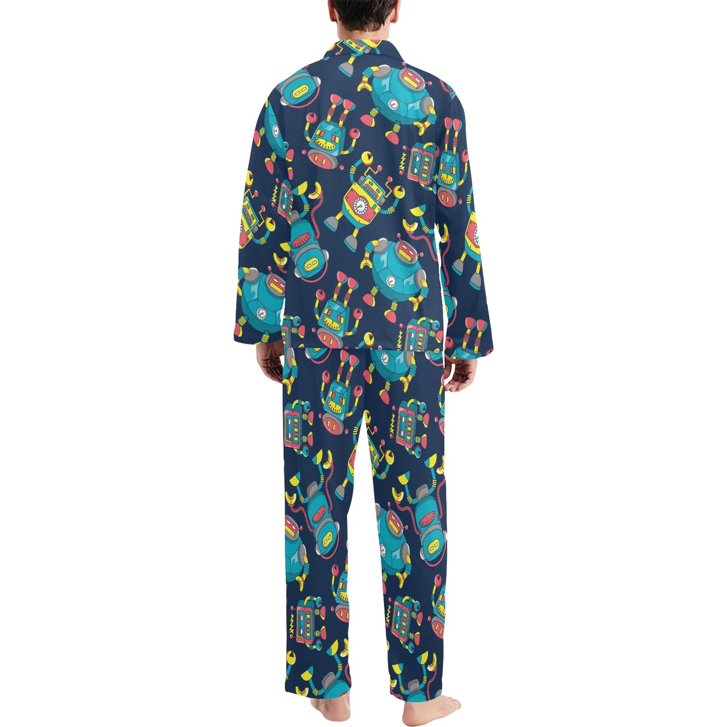 Robot Pattern Print Design A05 Men's Long Pajama Set