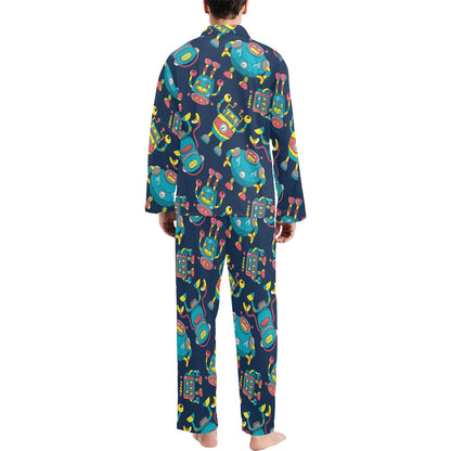 Robot Pattern Print Design A05 Men's Long Pajama Set