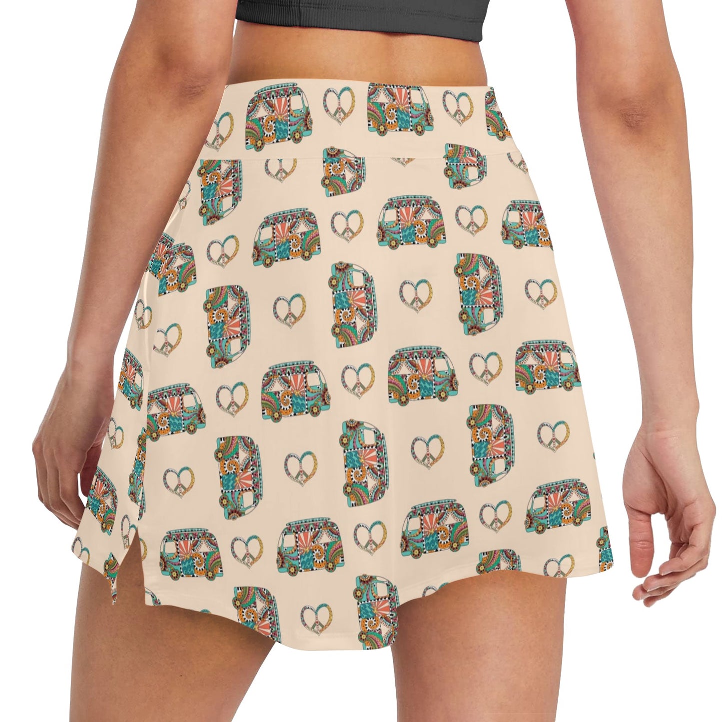 Hippie Van Peace Print Design LKS303 17" Golf & Pickleball Skort with Pockets