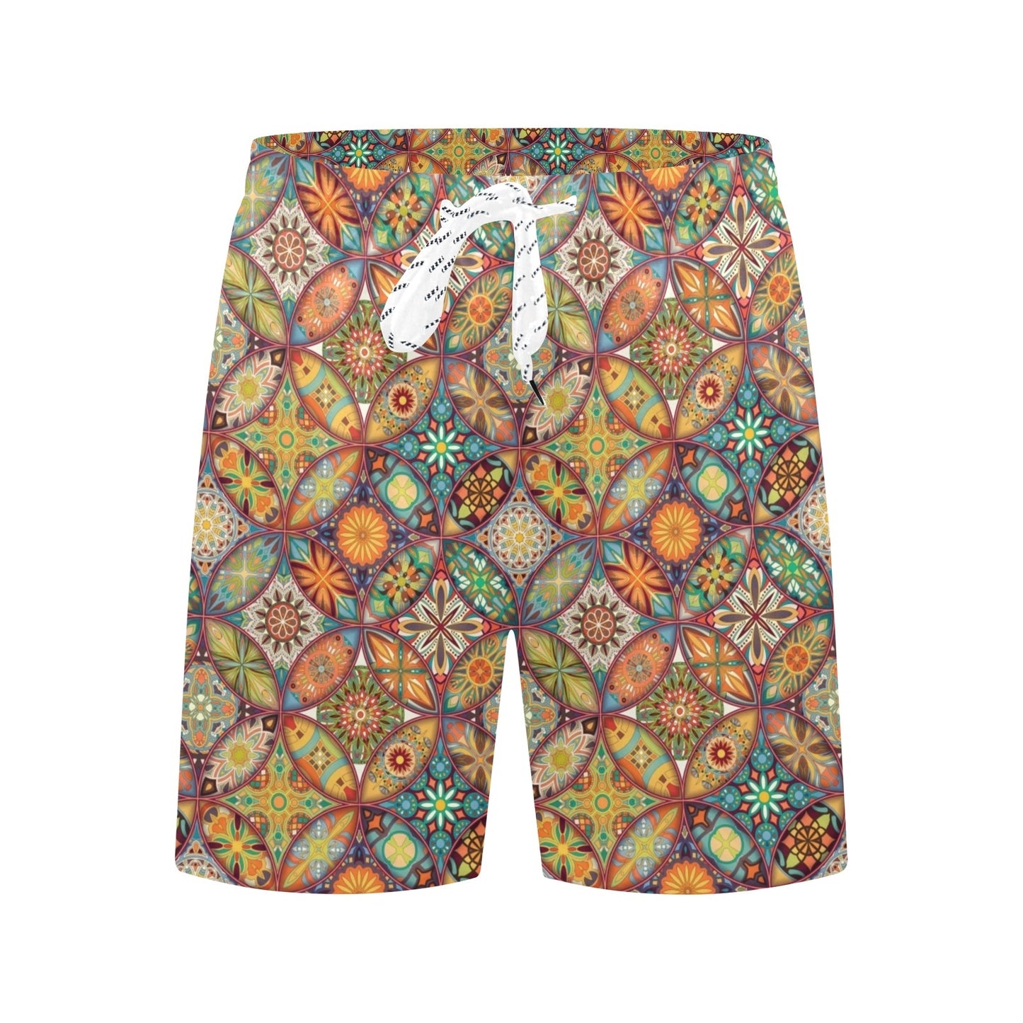 Mandala Flower Themed Design Print Men's Swim Trunks Beach Shorts