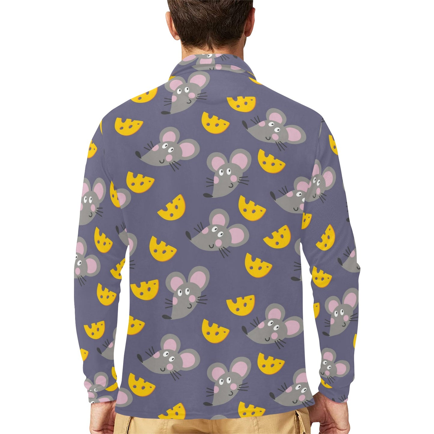 Rat With Cheese Pattern Print Design 01 Long Sleeve Polo Shirt For Men's