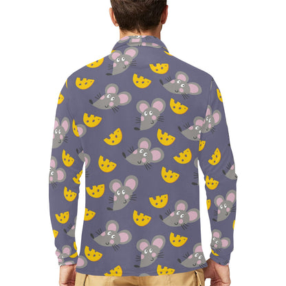 Rat With Cheese Pattern Print Design 01 Long Sleeve Polo Shirt For Men's