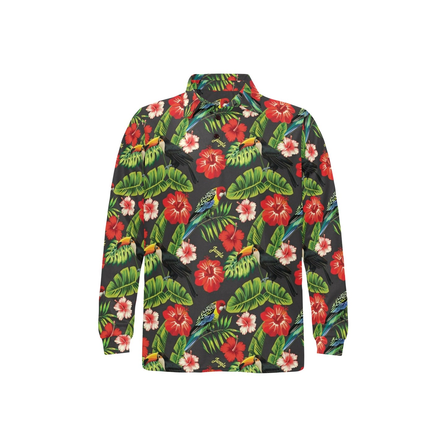 Tropical Flower Pattern Print Design TF04 Long Sleeve Polo Shirt For Men's