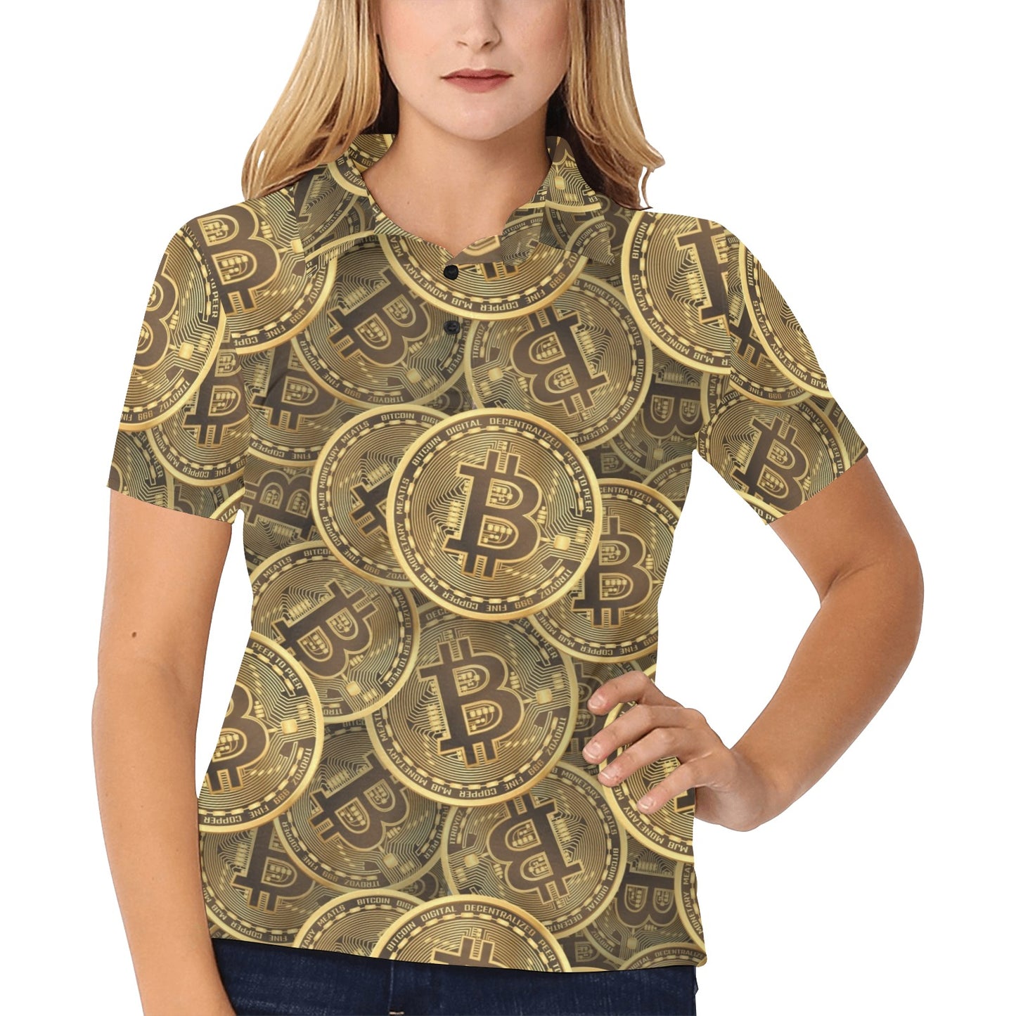 Bitcoin Pattern Print Design DO01 Women's Polo Shirt