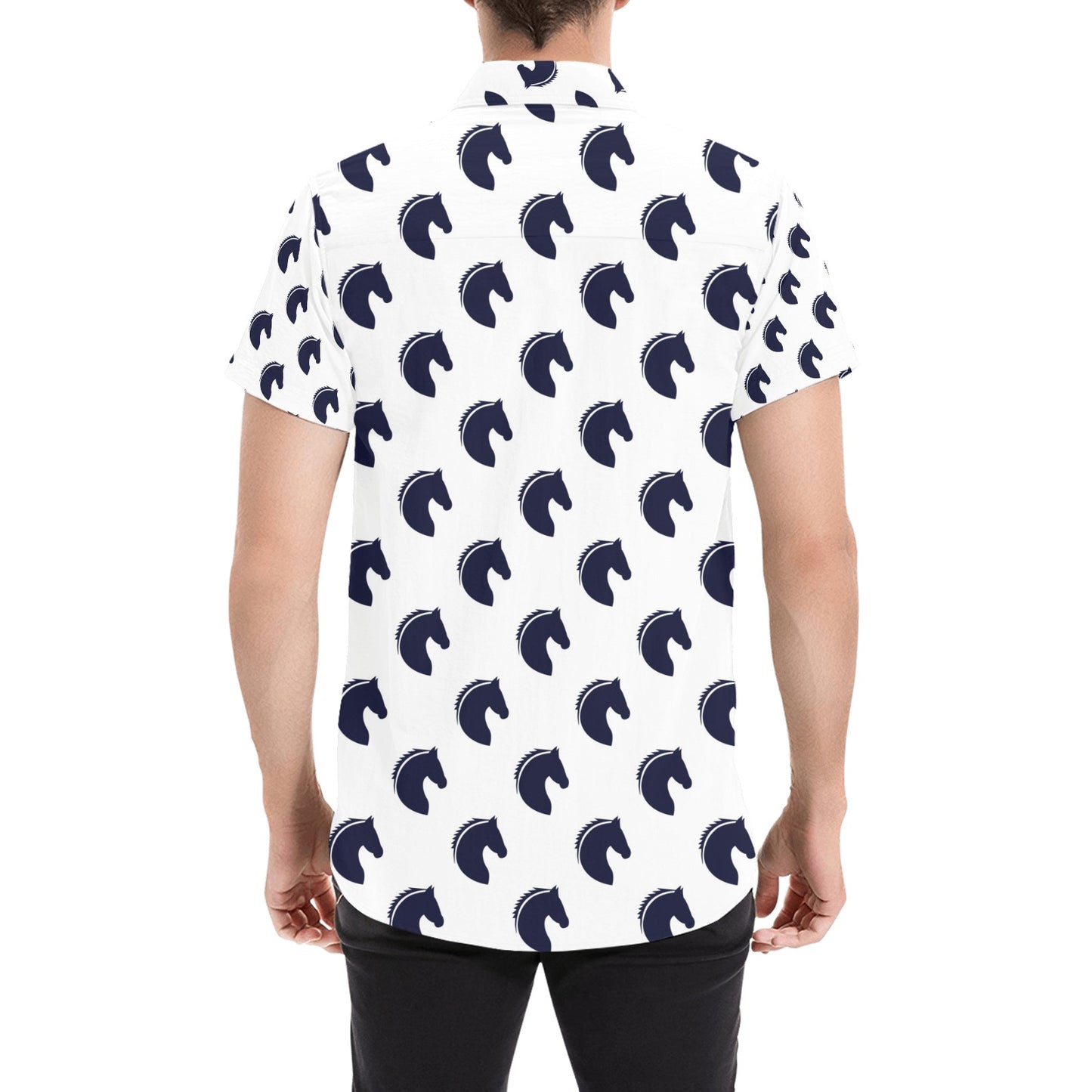 Horse Head Print Design LKS303 Men Short Sleeve Button Up Shirt