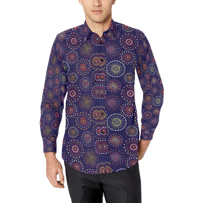 Firework Flower Style Print Design LKS302 Men's Long Sleeve Dress Shirt