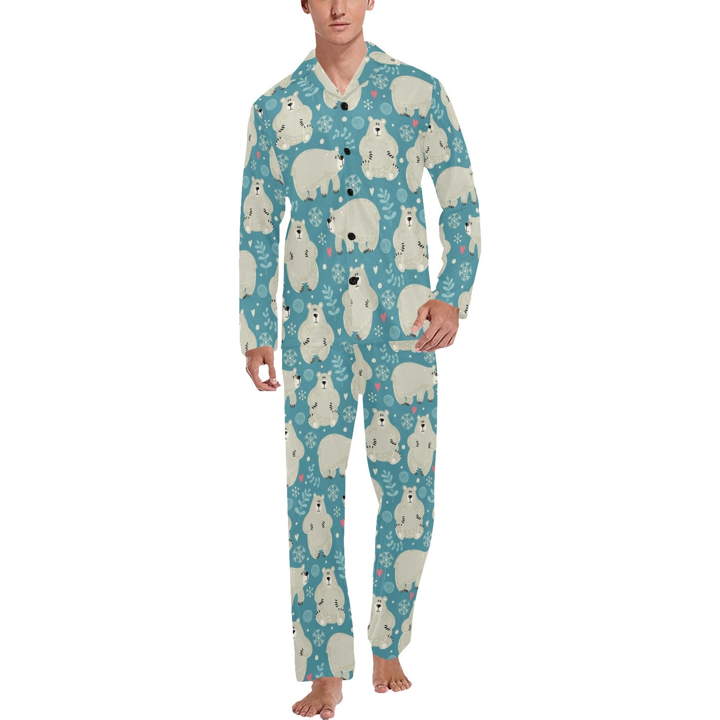Bear Pattern Print Design BE04 Men's Long Pajama Set