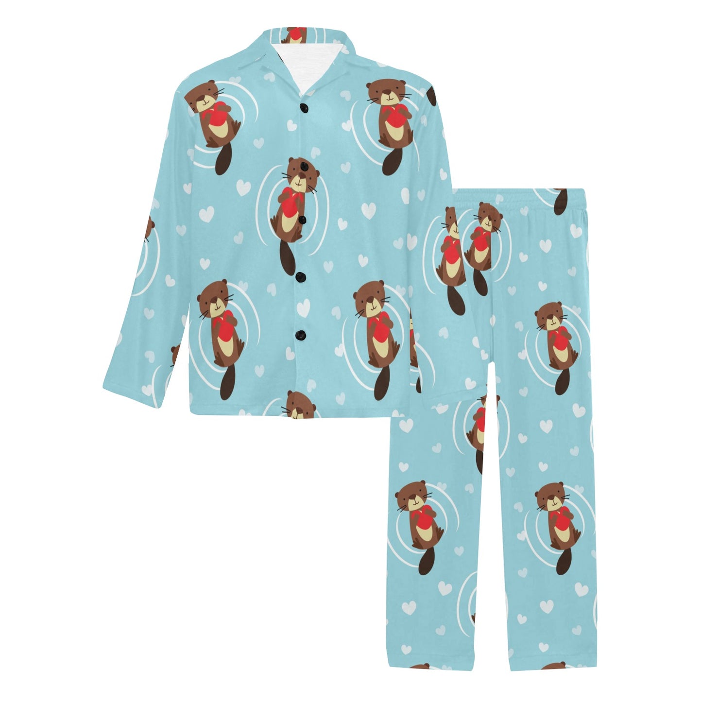 Sea Otter Cute Pattern Print Design 04 Men's Long Pajama Set