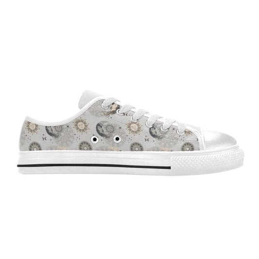 Sun Moon Print Design LKS302 Women's White Low Top Shoes