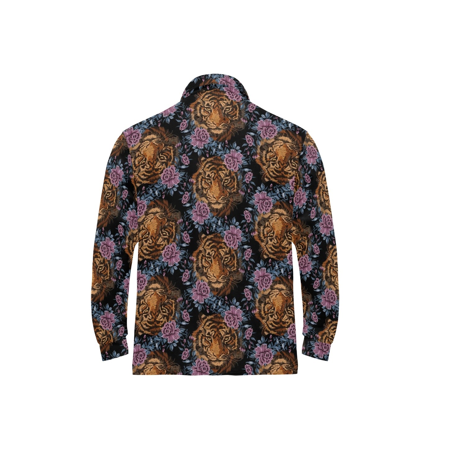 Tiger Head Floral Long Sleeve Polo Shirt For Men's