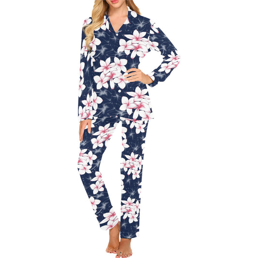 Plumeria Pattern Print Design PM017 Women's Long Pajama Set
