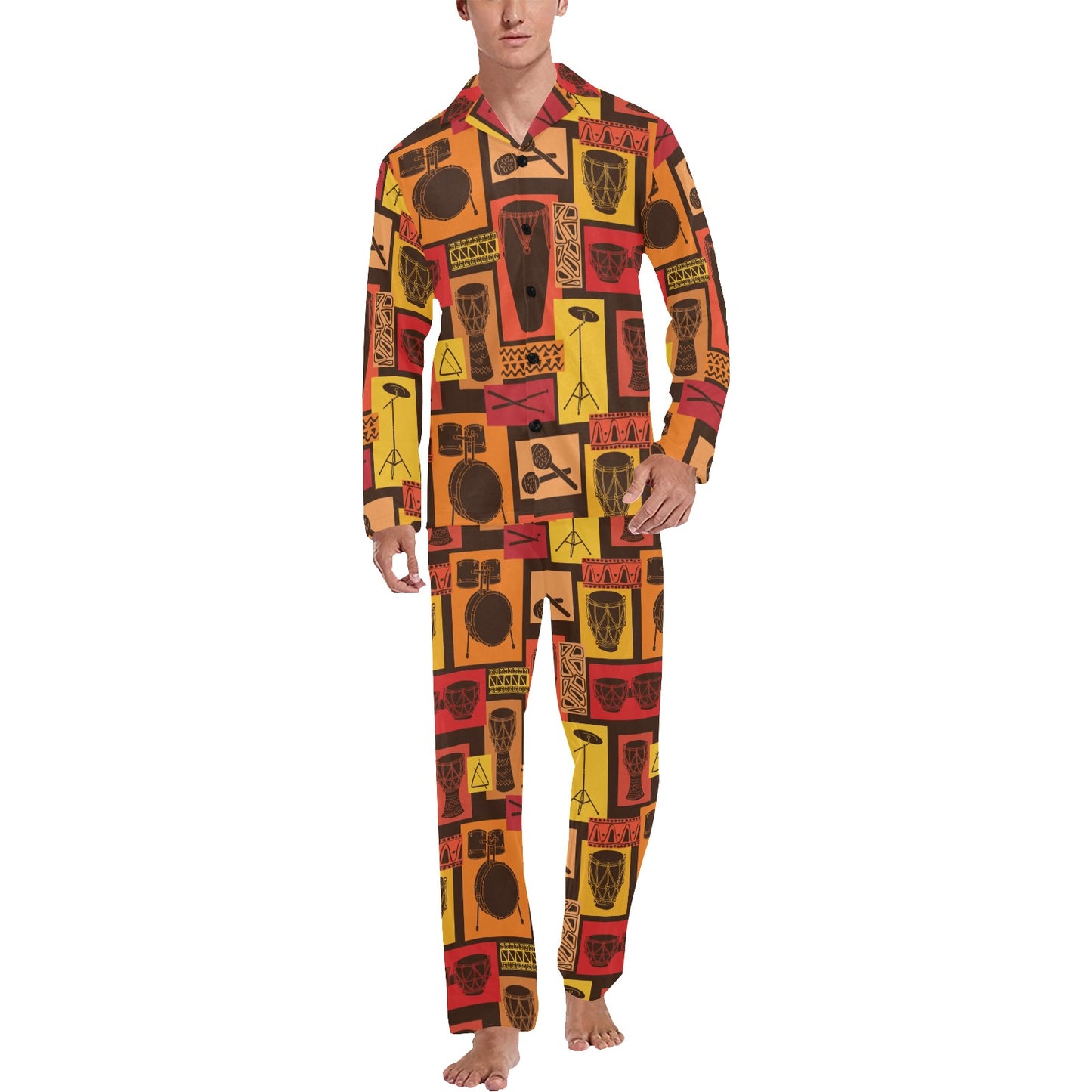 Percussion Pattern Print Design 02 Men's Long Pajama Set