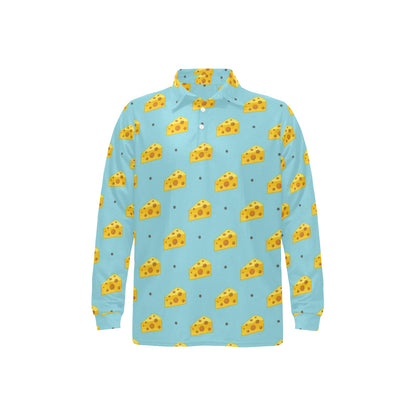 Cheese Pattern Print Design 02 Long Sleeve Polo Shirt For Men's