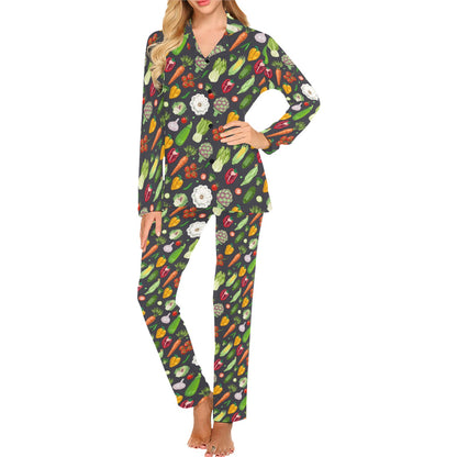 Vegan Pattern Themed Design Print Women's Long Pajama Set