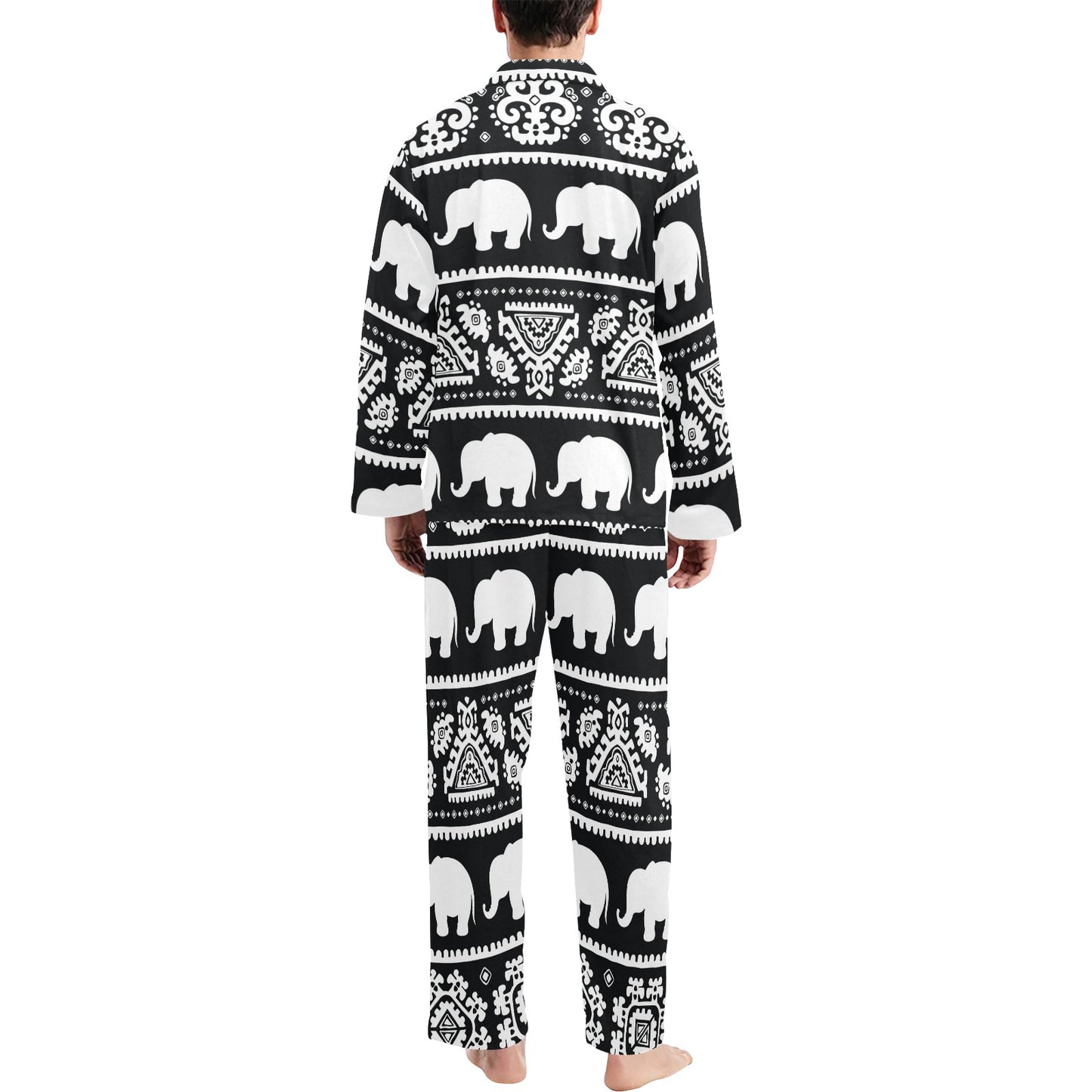 Elephant Pattern Men's Long Pajama Set