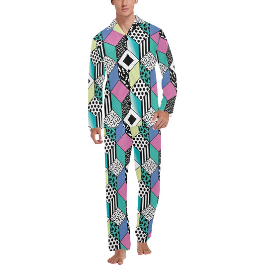 90s Pattern Print Design 3 Men's Long Pajama Set