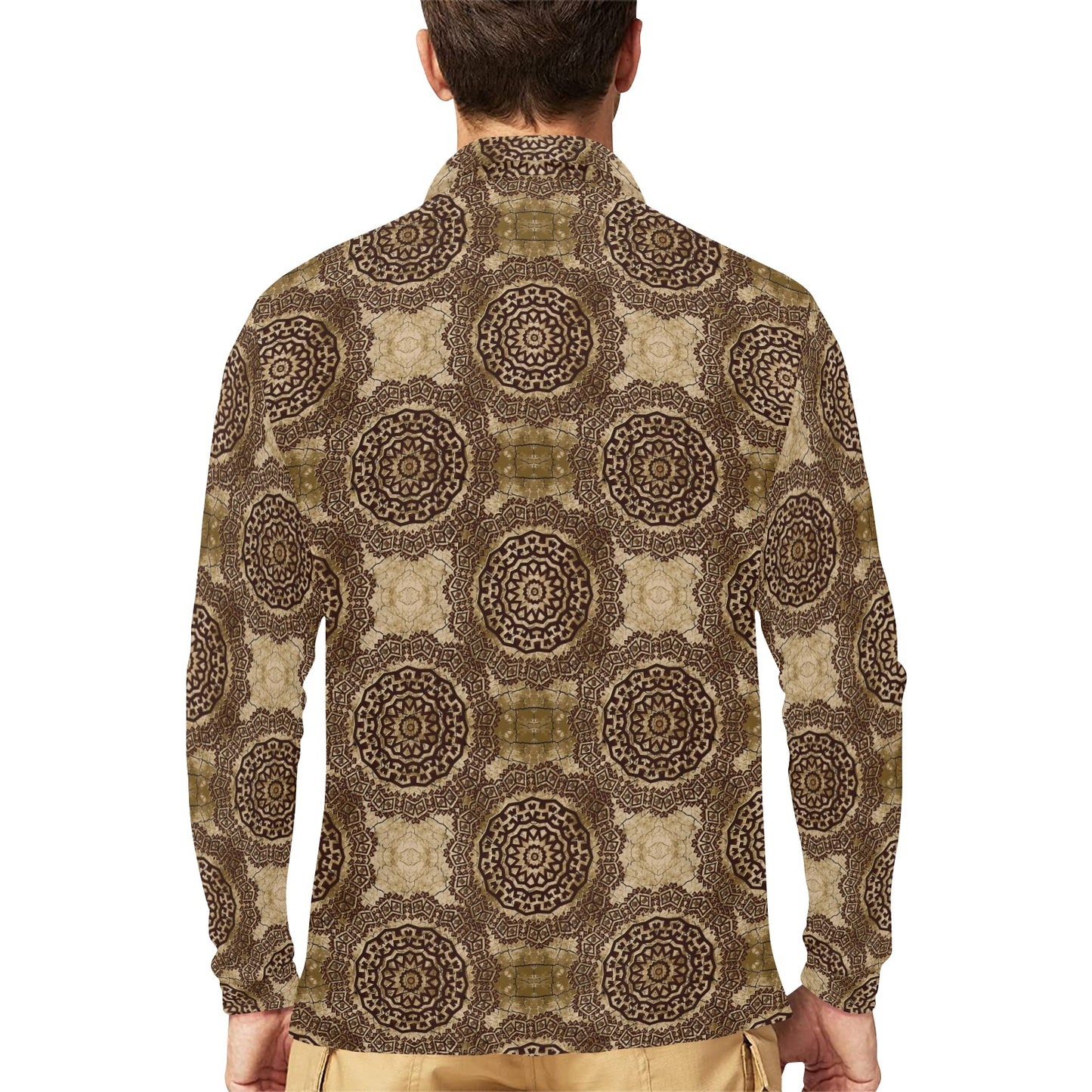 Ancient Greek Symbol Print Design LKS309 Long Sleeve Polo Shirt For Men's