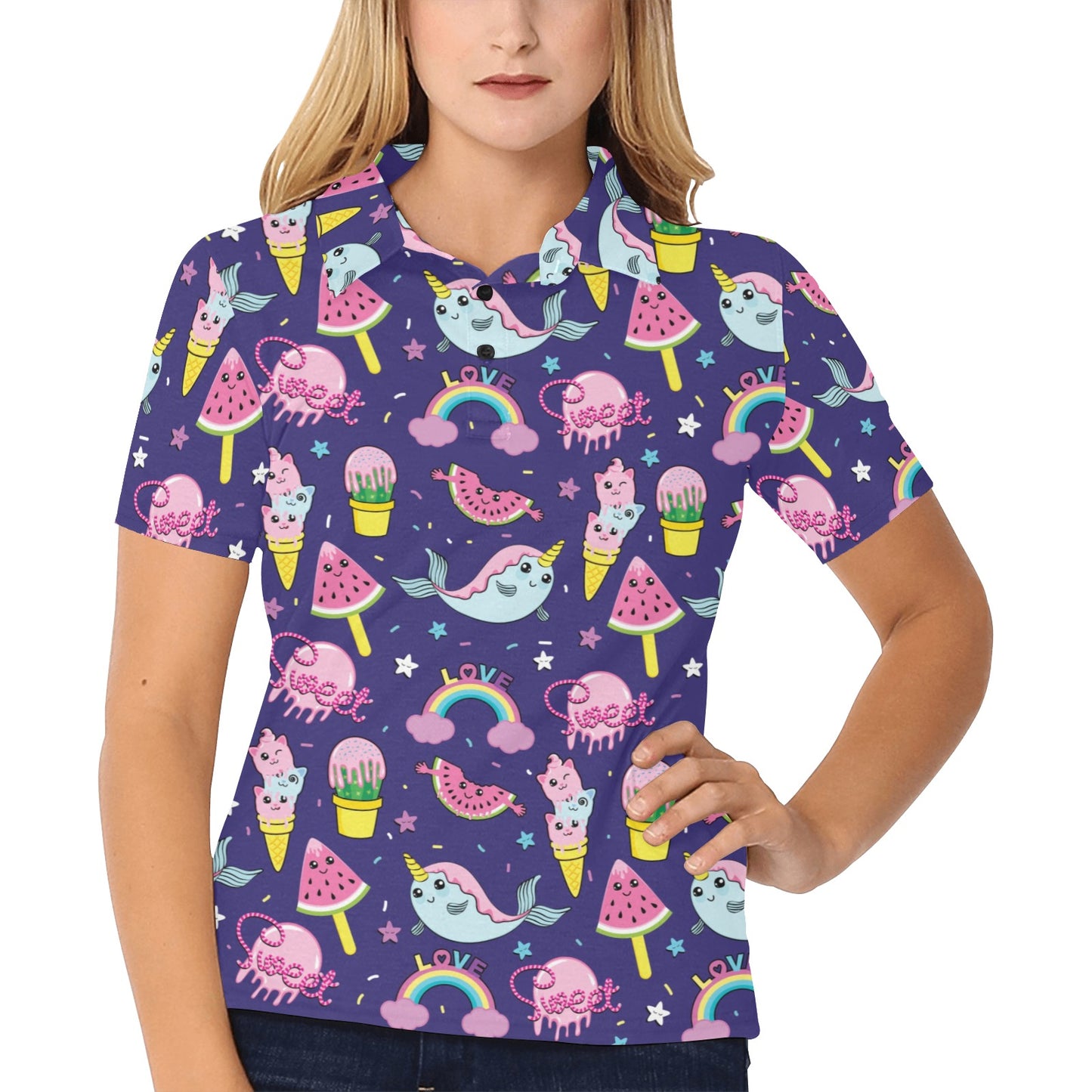 Narwhal Cute Pattern Print Design 02 Women's Polo Shirt