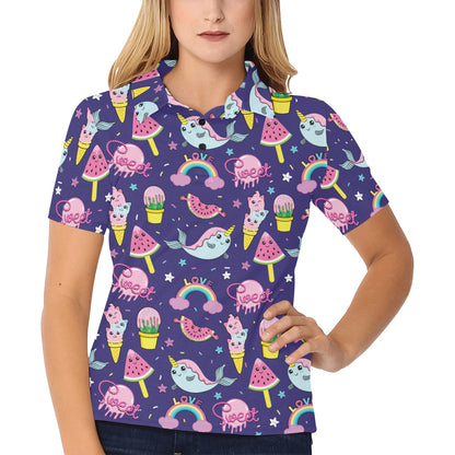 Narwhal Cute Pattern Print Design 02 Women's Polo Shirt