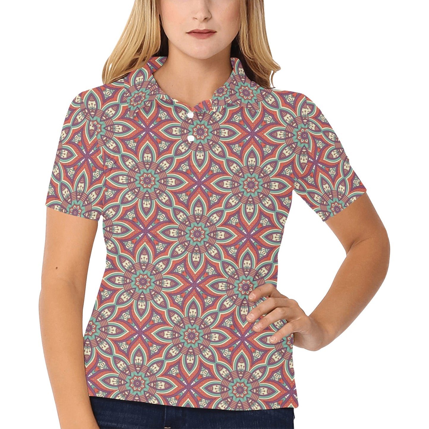 Bohemian Pattern Print Design 03 Women's Polo Shirt