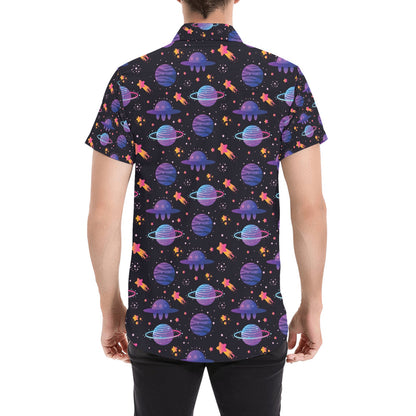 UFO Star Galaxy Print Design LKS308 Men Short Sleeve Button Up Shirt