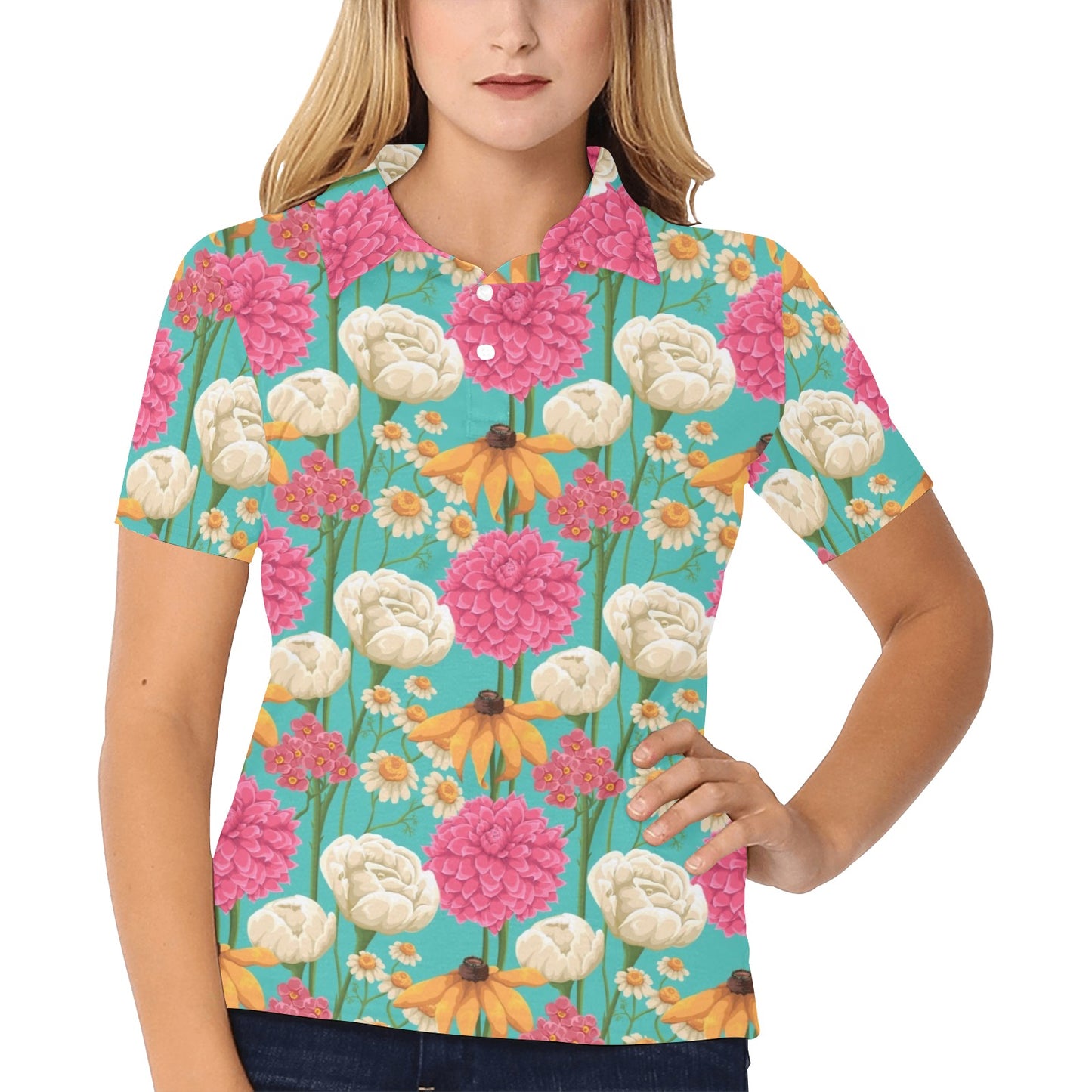 Summer Floral Pattern Print Design SF07 Women's Polo Shirt