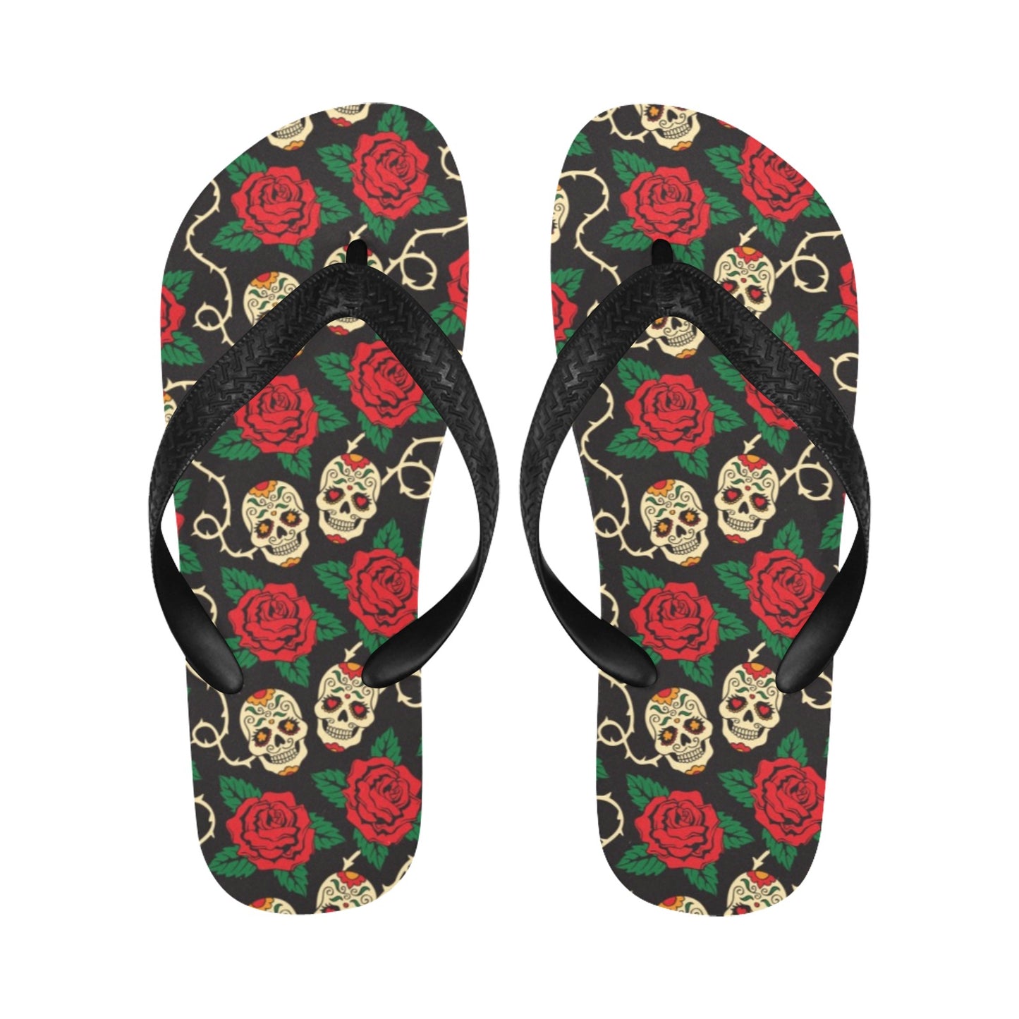 Sugar Skull Red Rose Print Design LKS301 Flip Flops