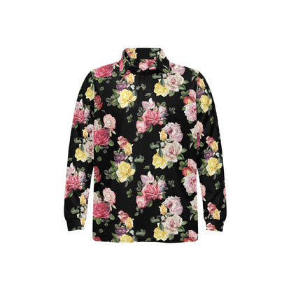 Rose Pattern Print Design RO010 Long Sleeve Polo Shirt For Men's