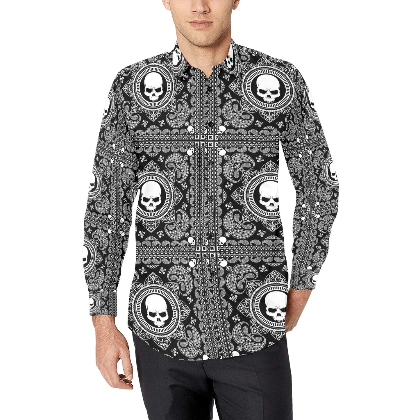 Bandana Skull Print Design LKS303 Men's Long Sleeve Dress Shirt