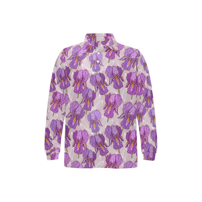 Iris Pattern Print Design IR05 Long Sleeve Polo Shirt For Men's