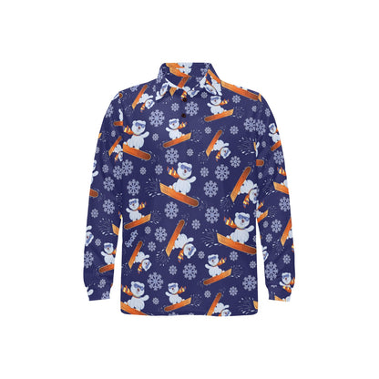 Snowboard Bear Print Design LKS305 Long Sleeve Polo Shirt For Men's