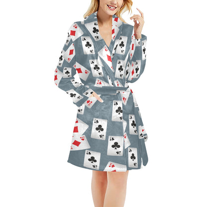 Poker Cards Pattern Print Design A05 Women's Fleece Robe