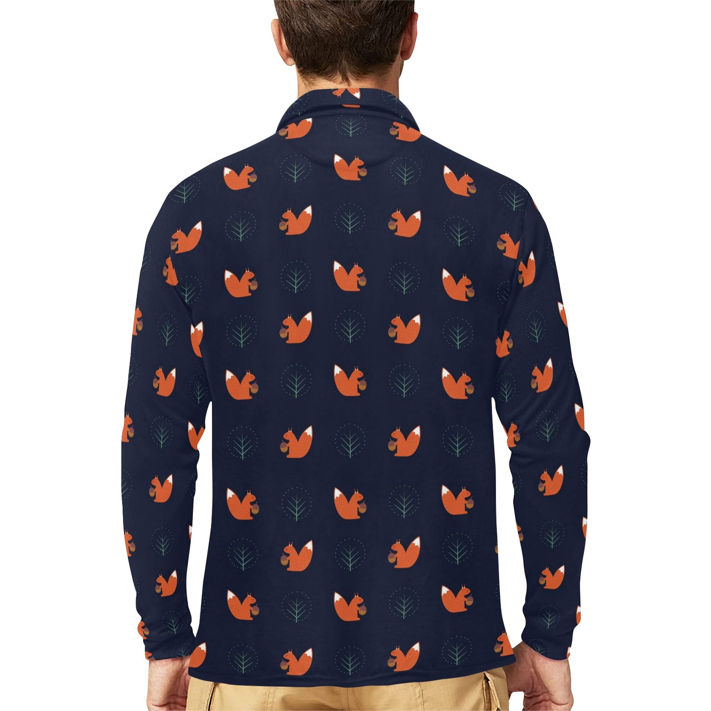 Squirrel Print Design LKS303 Long Sleeve Polo Shirt For Men's