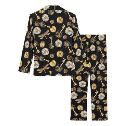 Steampunk Dragonfly Design Themed Print Women's Long Pajama Set