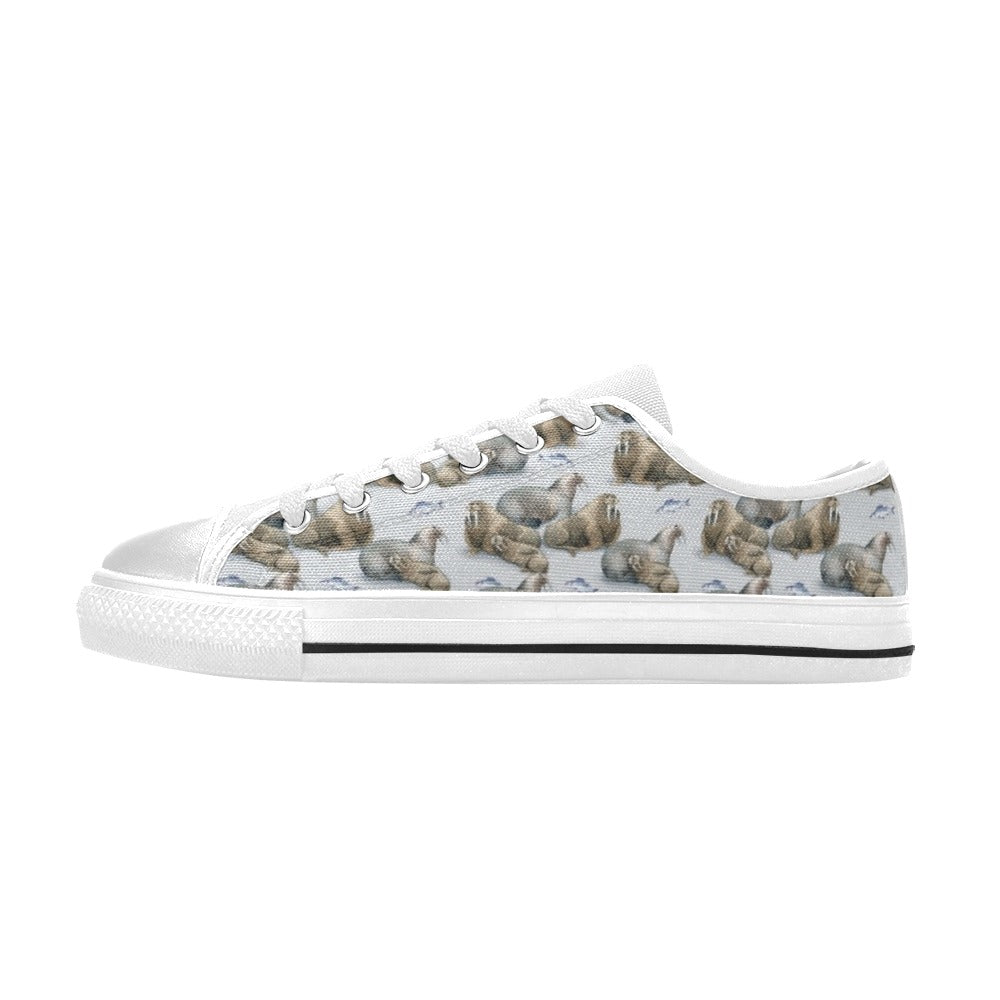Walrus Print Design LKS401 Women's White Low Top Shoes