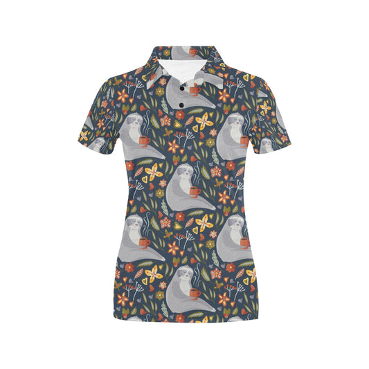 Sloth Print Design LKS303 Women's Polo Shirt