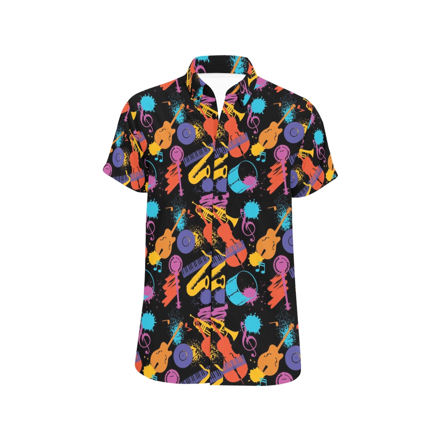 Saxophone Print Design LKS406 Men Short Sleeve Button Up Shirt