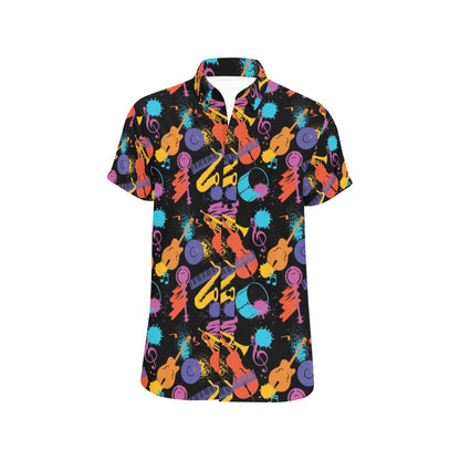 Saxophone Print Design LKS406 Men Short Sleeve Button Up Shirt