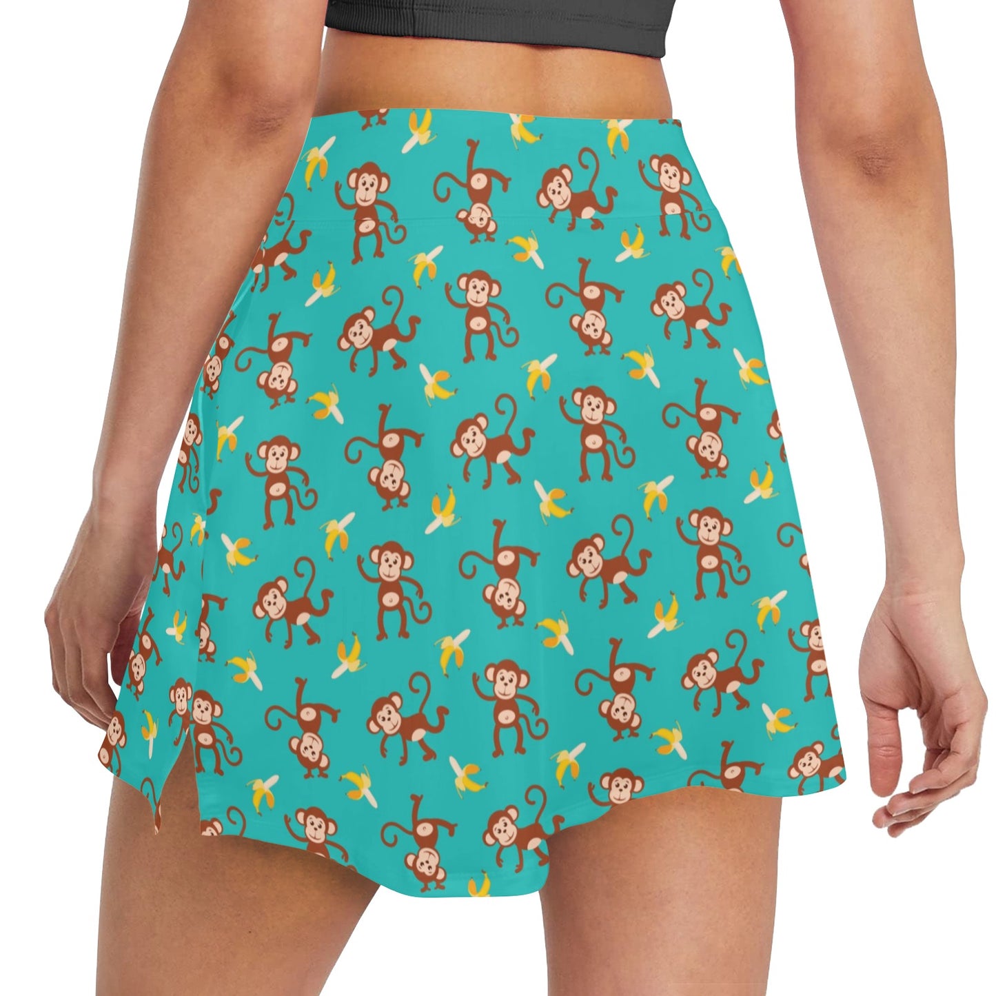 Monkey Banana Design Themed Print 17" Golf & Pickleball Skort with Pockets