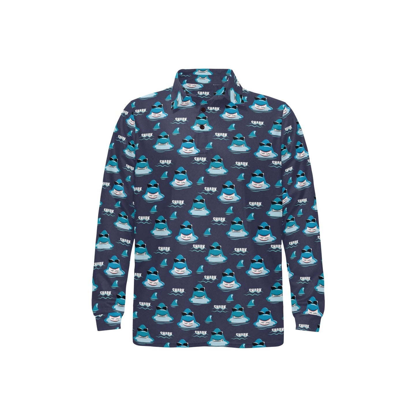 Shark Print Design LKS309 Long Sleeve Polo Shirt For Men's