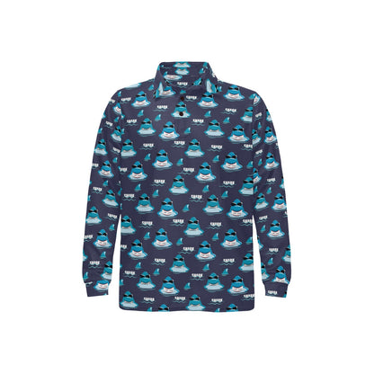 Shark Print Design LKS309 Long Sleeve Polo Shirt For Men's