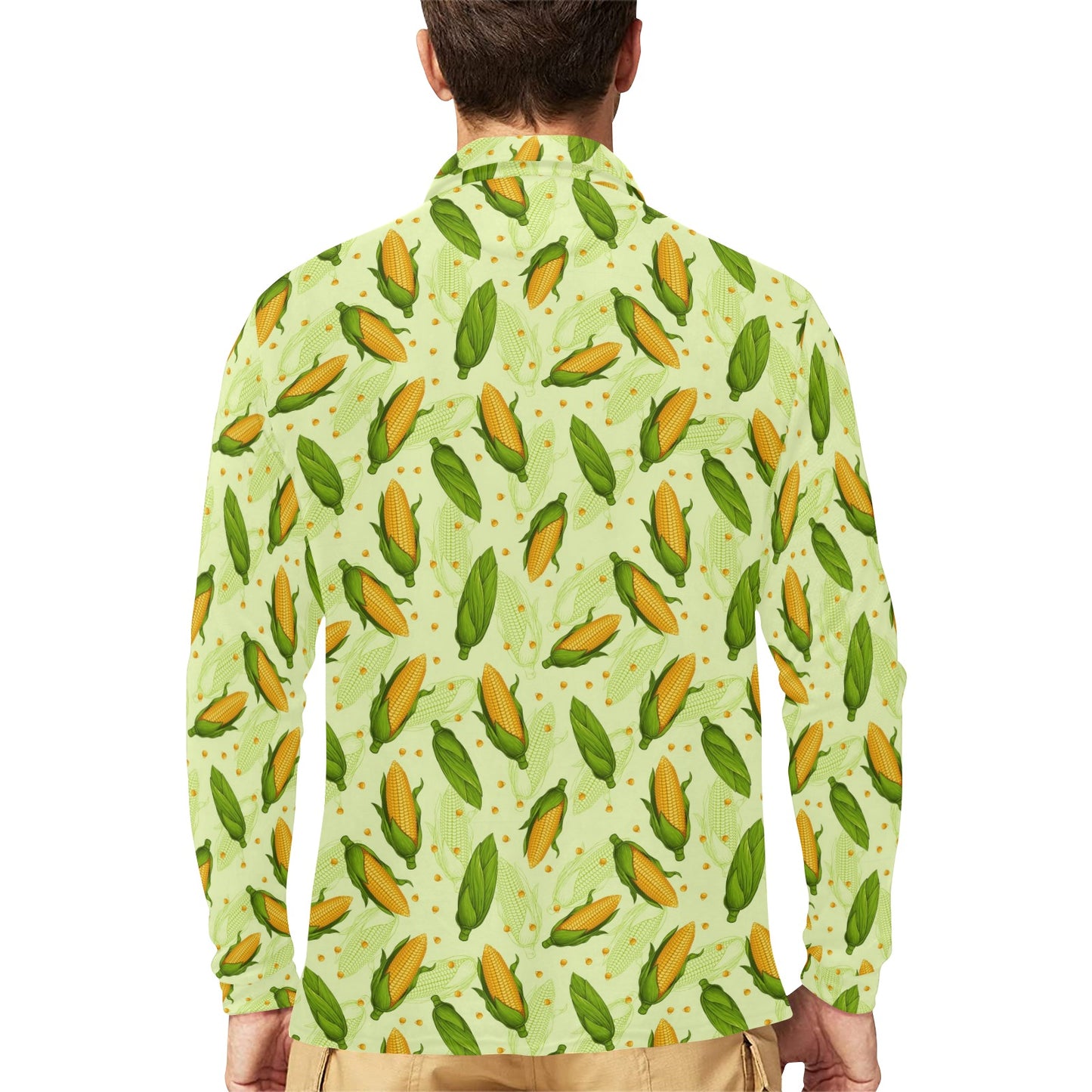 Agricultural Fresh Corn cob Print Pattern Long Sleeve Polo Shirt For Men's