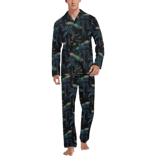 Rainforest Peacock Pattern Print Design A04 Men's Long Pajama Set