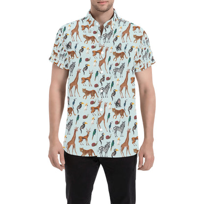 Safari Animal Print Design LKS306 Men Short Sleeve Button Up Shirt