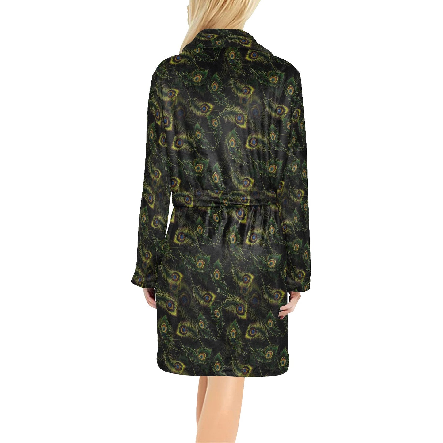 Peacock Feather Pattern Design Print Women's Fleece Robe