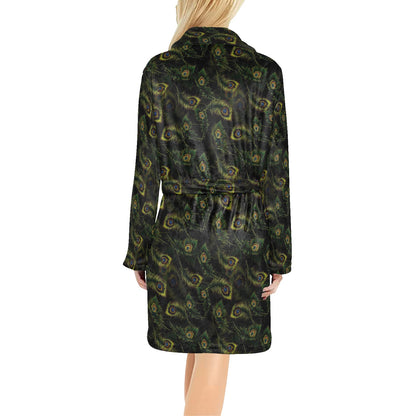 Peacock Feather Pattern Design Print Women's Fleece Robe