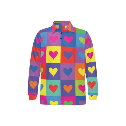 Pop Art Heart Pattern Print Design A01 Long Sleeve Polo Shirt For Men's